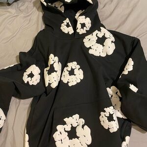 Black Hoodie with White Floral Pattern